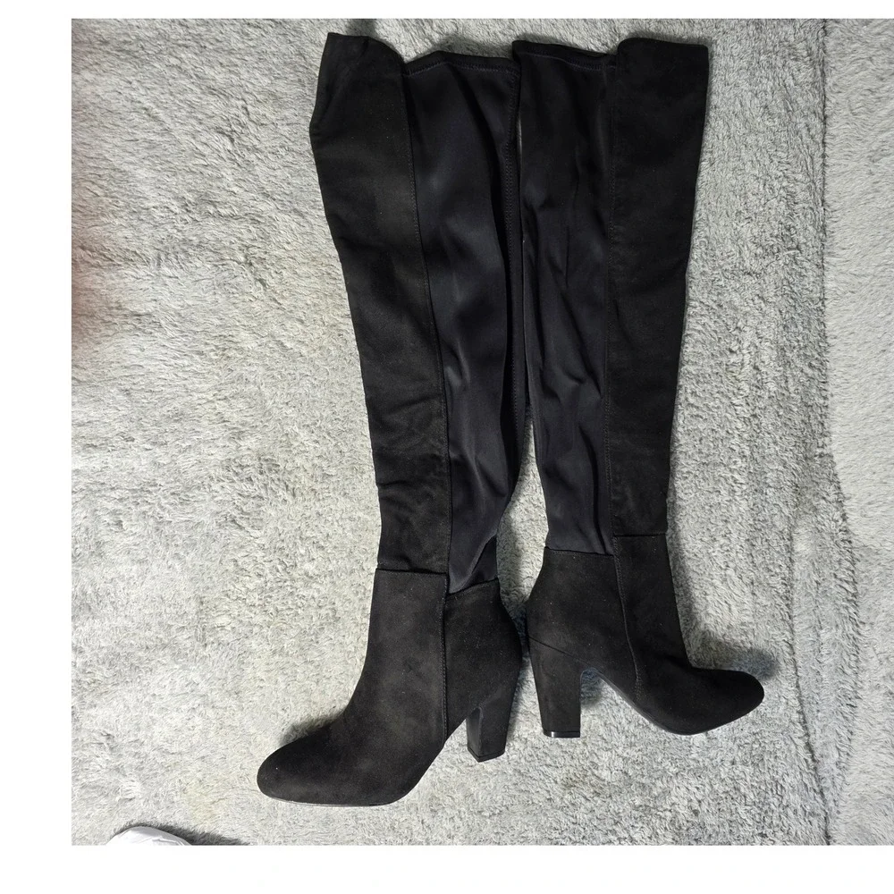 Chinese Laundry Black Over The Knee Boots Block Heel Pointed Toe Women Sz 7 NEW‎
